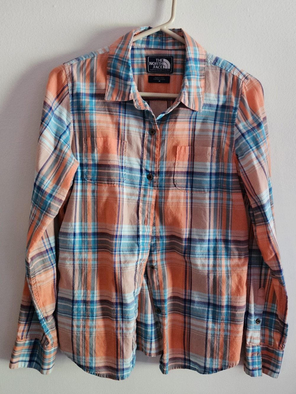 The North Face Coral and Teal Plaid Button-Down Shirt. Autumn, Fall Color, Farm.